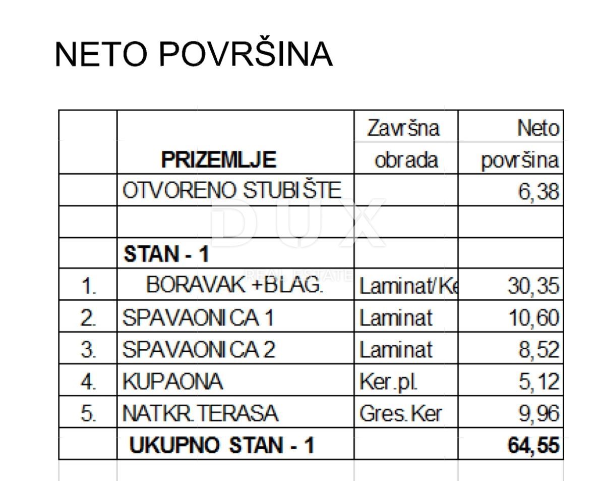 SRDOČI, ZAMET GORNJI, MARINIĆI - appartamento 64,55m2 piano terra, soggiorno + 2 camere da letto con vista mare + dintorni