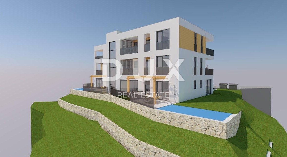 OPATIJA, IČIĆI - terreno con permesso di costruzione per un edificio di lusso, 5 appartamenti e vista panoramica sul mare