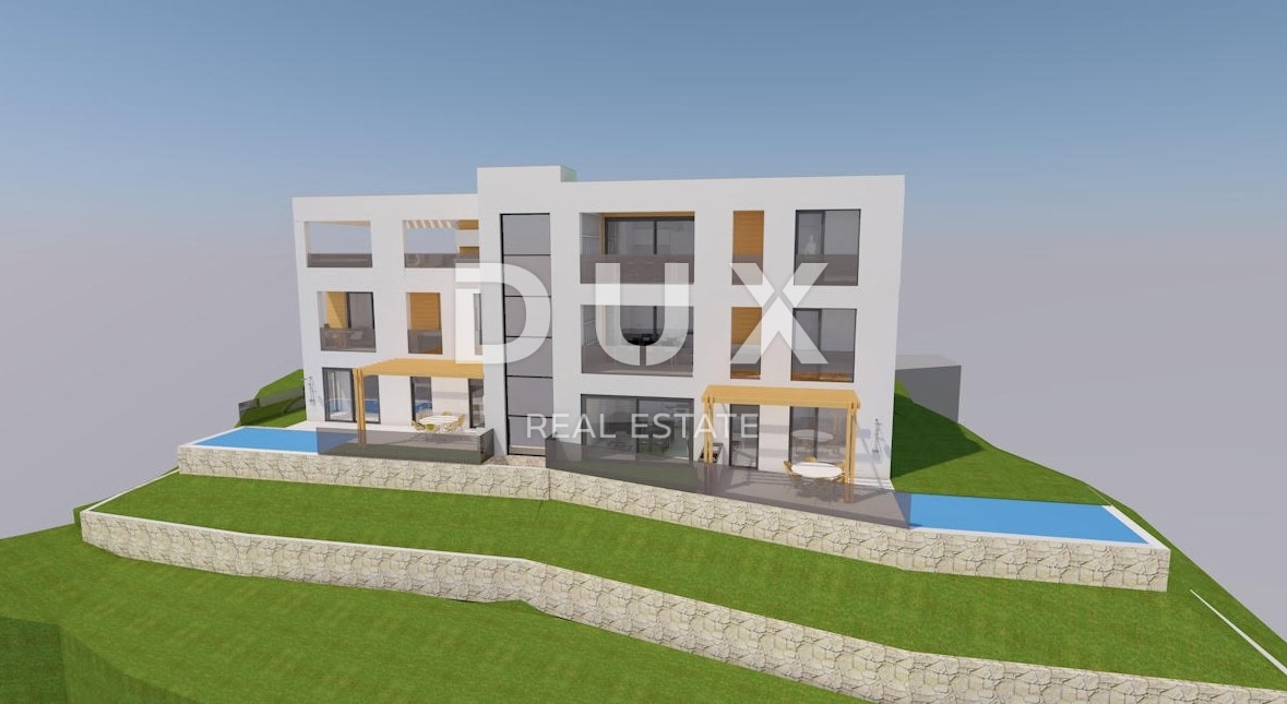 OPATIJA, IČIĆI - terreno con permesso di costruzione per un edificio di lusso, 5 appartamenti e vista panoramica sul mare