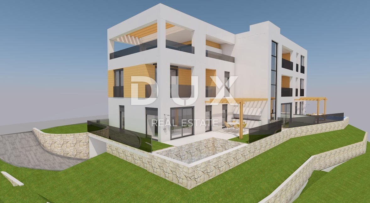 OPATIJA, IČIĆI - terreno con permesso di costruzione per un edificio di lusso, 5 appartamenti e vista panoramica sul mare