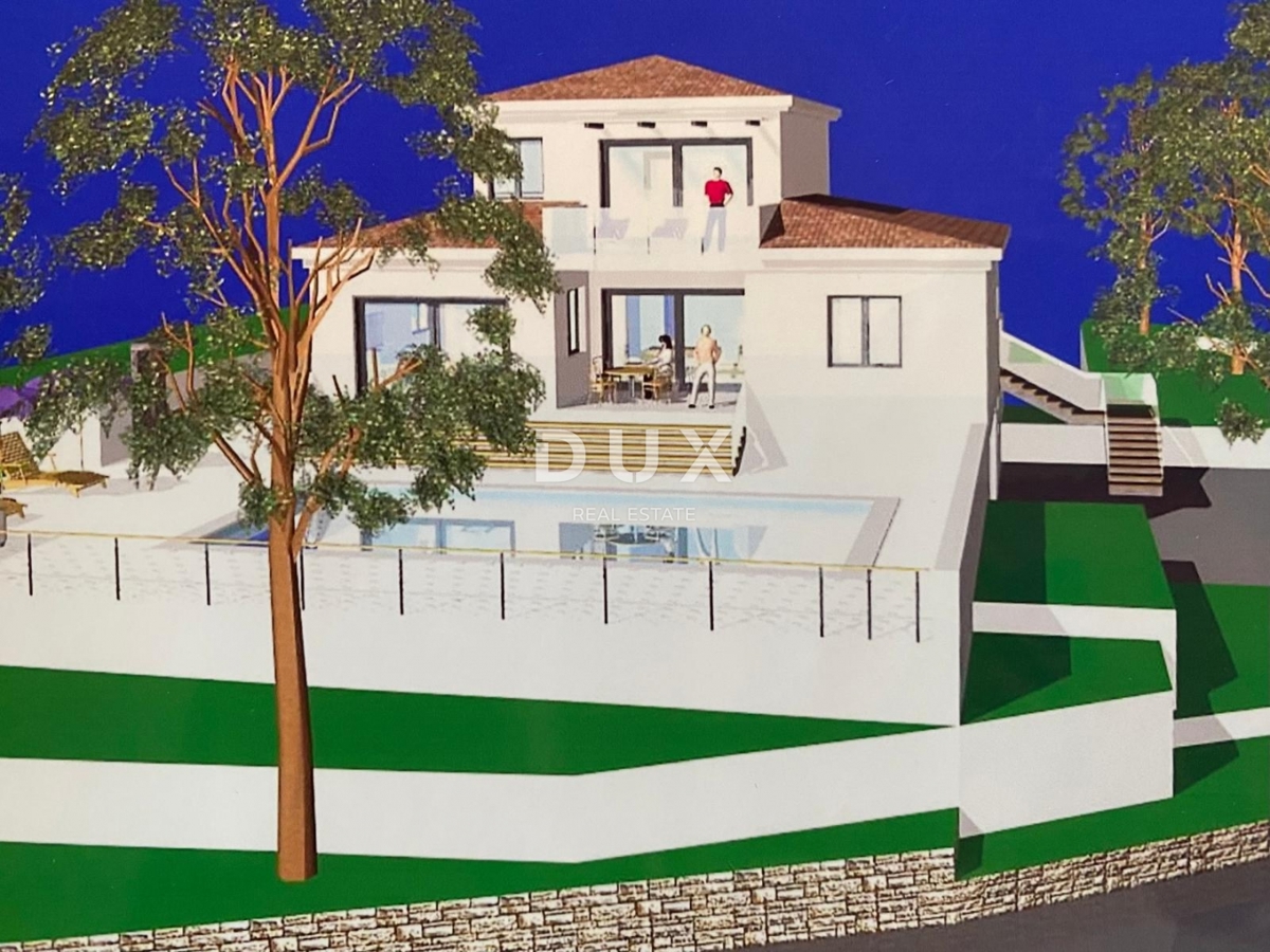 ABBAZIA, LOVRAN - terreno edificabile di 2.078 m2 con vista mare e PERMESSO DI COSTRUZIONE per una casa indipendente con piscina! OCCASIONE!