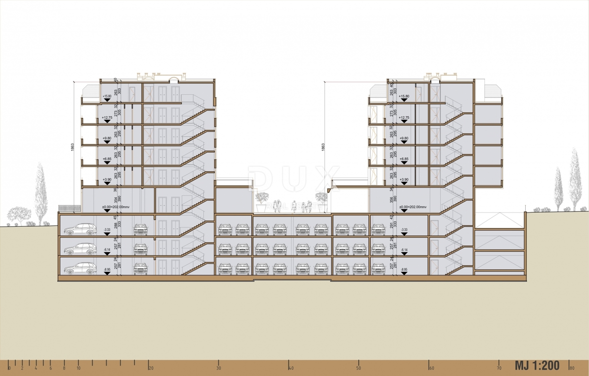 RIJEKA, SRDOČI - 2 camere da letto + soggiorno in un moderno edificio nuovo con garage