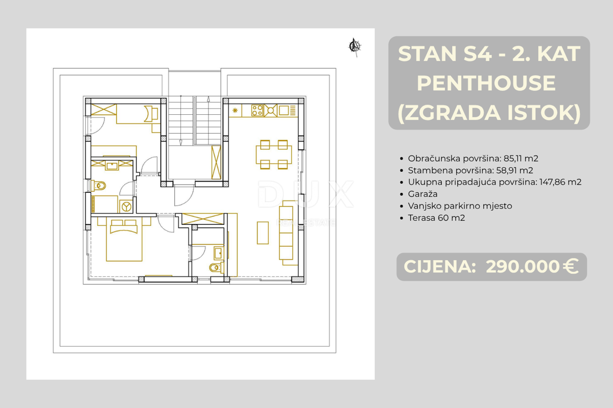 ŠIBENIK, BRODARICA – Attico in un nuovo edificio con terrazza di 60 m² e garage, a 270 m dal mare