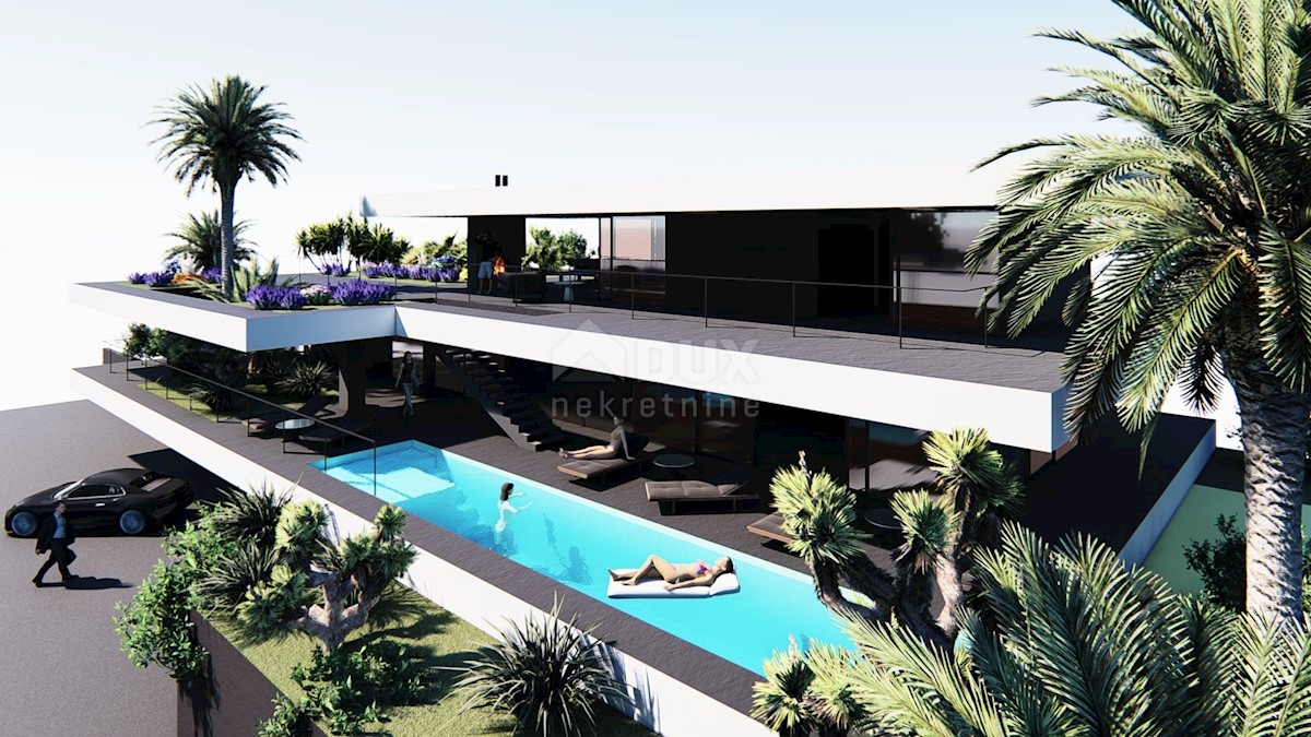 OPATIJA, KOLAVIĆI - terreno edificabile 1096m2 con un progetto per una villa con vista panoramica sul mare per una casa familiare/villa/casa in affitto - vacanza con piscina