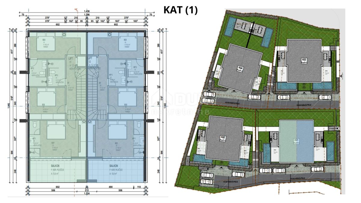 KOSTRENA - Appartamento con piscina, garage, ascensore e vista mare