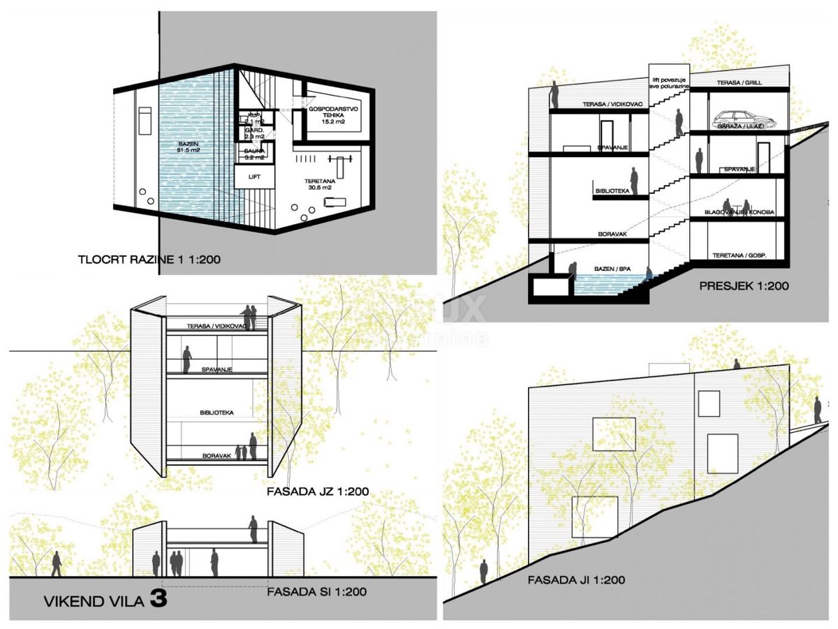 GORSKI KOTAR, FUŽINE - progetto unico nel cuore del Gorski kotar, terreno edificabile di 2140 m2 con progetto per una villa, opportunità di investimento!