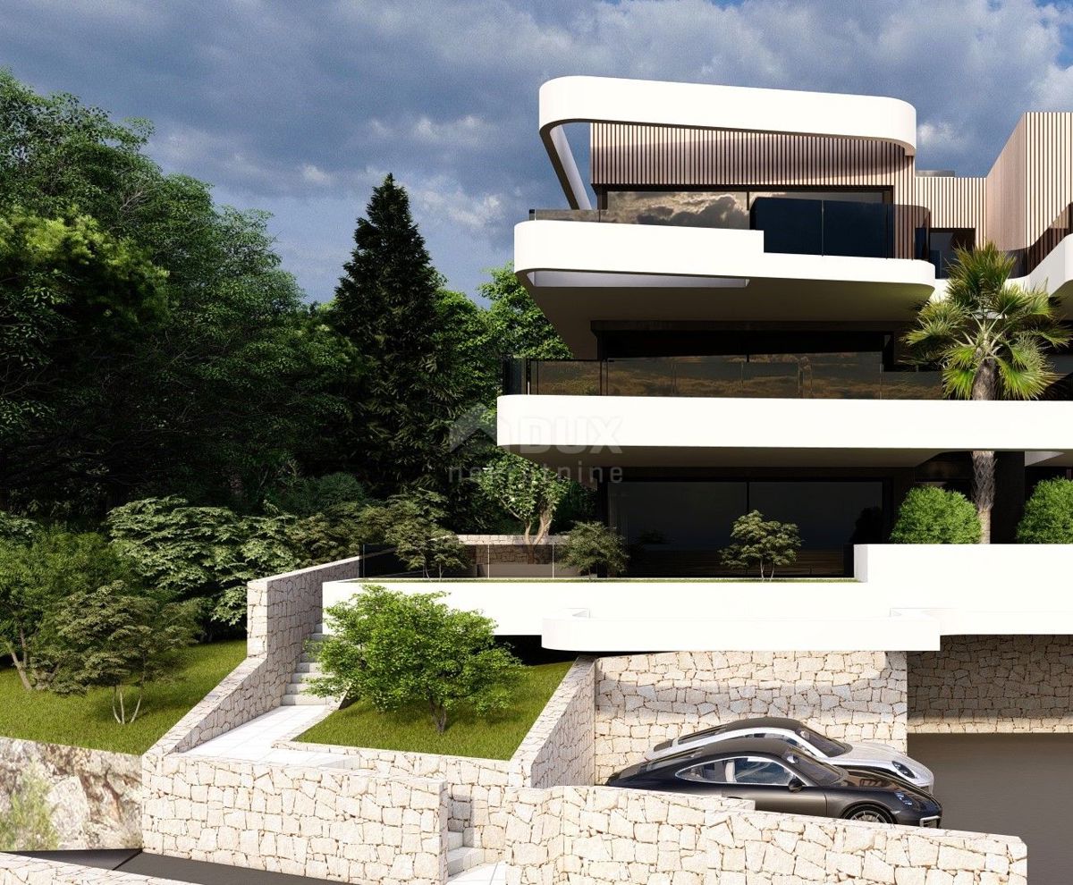 OPATIJA, LOVRAN - appartamento in un lussuoso edificio nuovo, 300 m dal mare, terrazza sul tetto, piscina, garage 