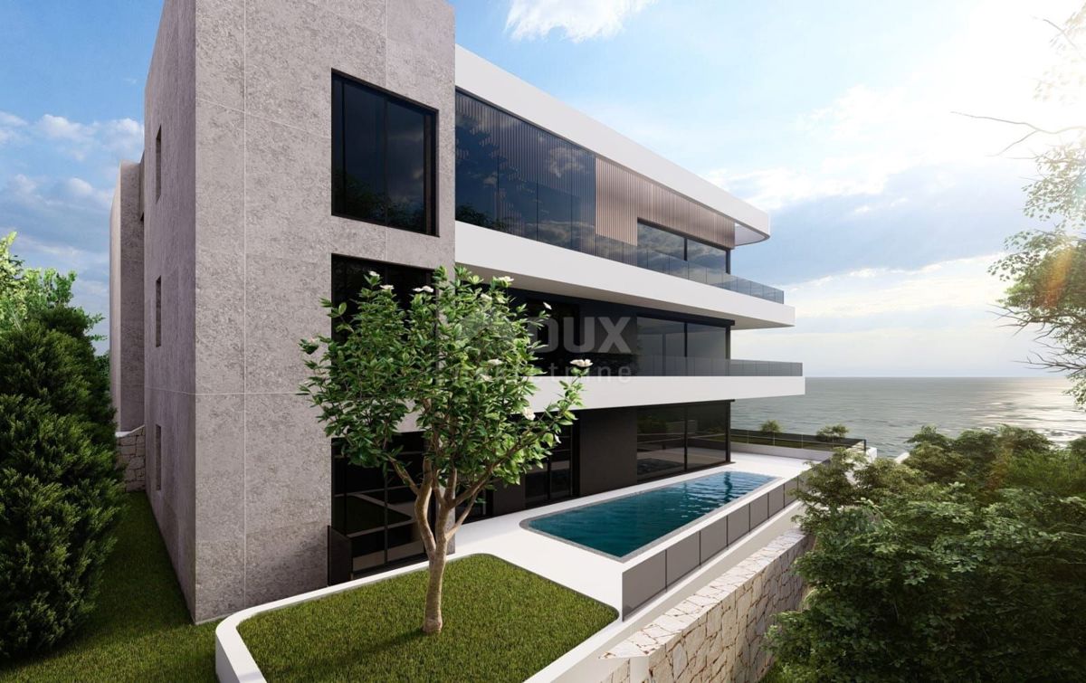 OPATIJA, LOVRAN - appartamento in un lussuoso edificio nuovo, 300 m dal mare, terrazza sul tetto, piscina, garage 