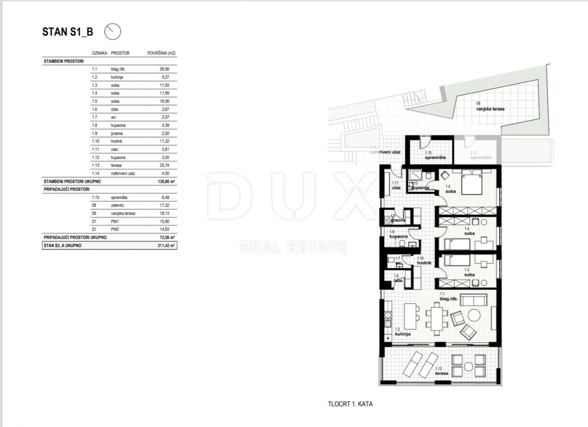 RIJEKA, KOSTRENA - appartamento esclusivo 138,86 m2 nuova costruzione con splendida vista mare + giardino 72,56m2 - S1-B