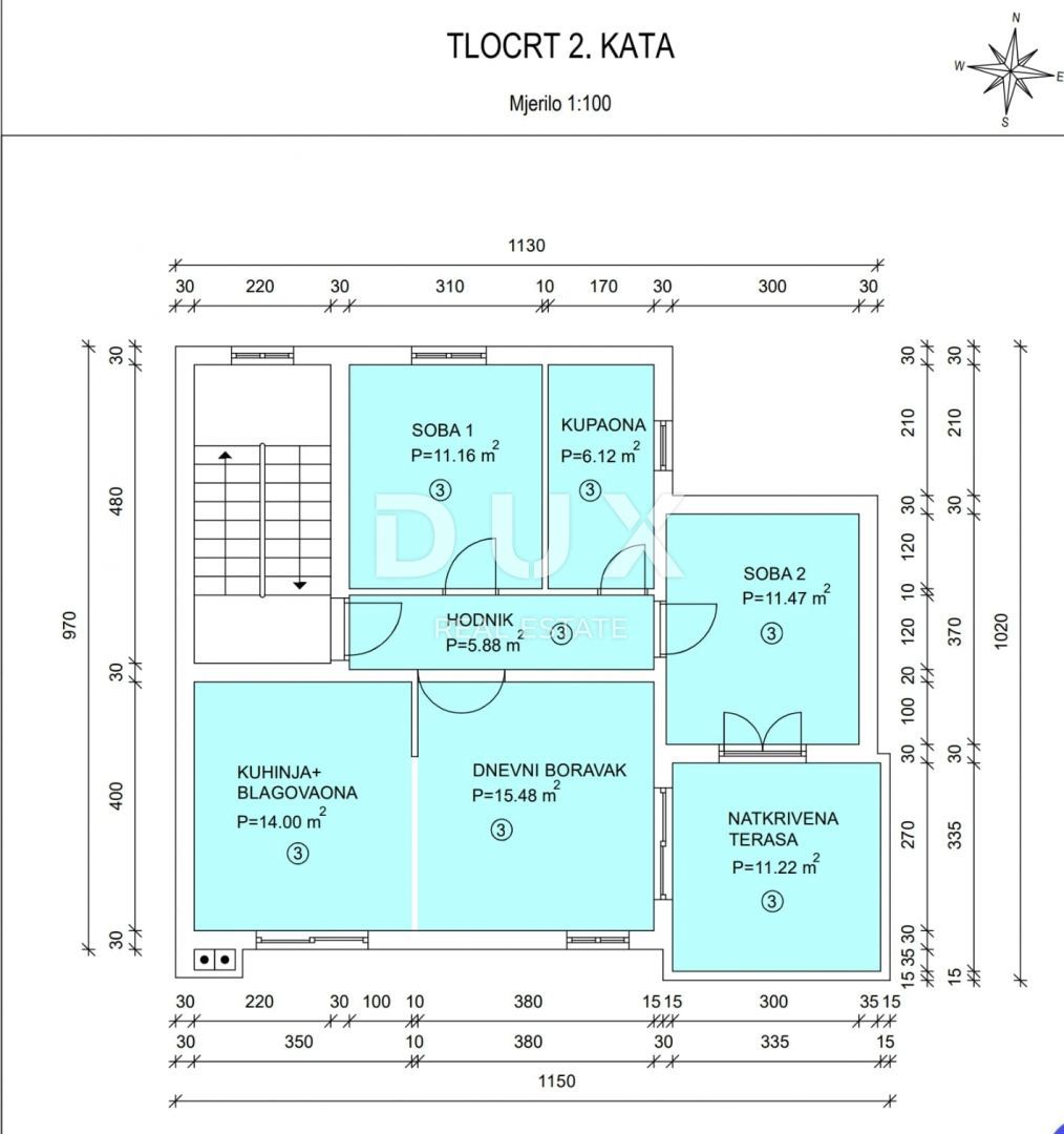MATULJI, JUŠIĆI, JURDANI - appartamento al 2° piano 87,74 m2 in un nuovo edificio DB+2S con giardino 