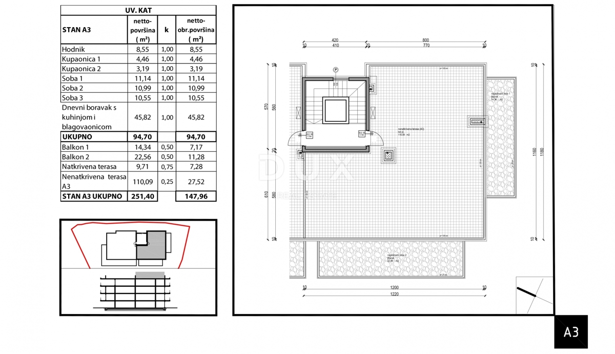 ISTRIA, TAR - Attico 3SS+DB con terrazza sul tetto, situato in un nuovo edificio di alta qualità a soli 350 m dal mare