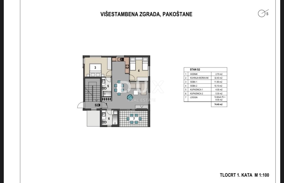 ZADAR, PAKOŠTANE - Appartamento di nuova costruzione 2 camere da letto + soggiorno, 1° piano