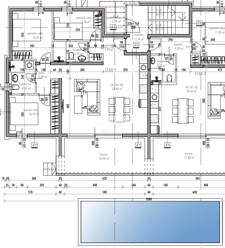ZADAR, SUKOŠAN - Nuova costruzione di alta qualità! Riscaldamento a pavimento, piscina riscaldata, a 120 metri dal mare...! S1