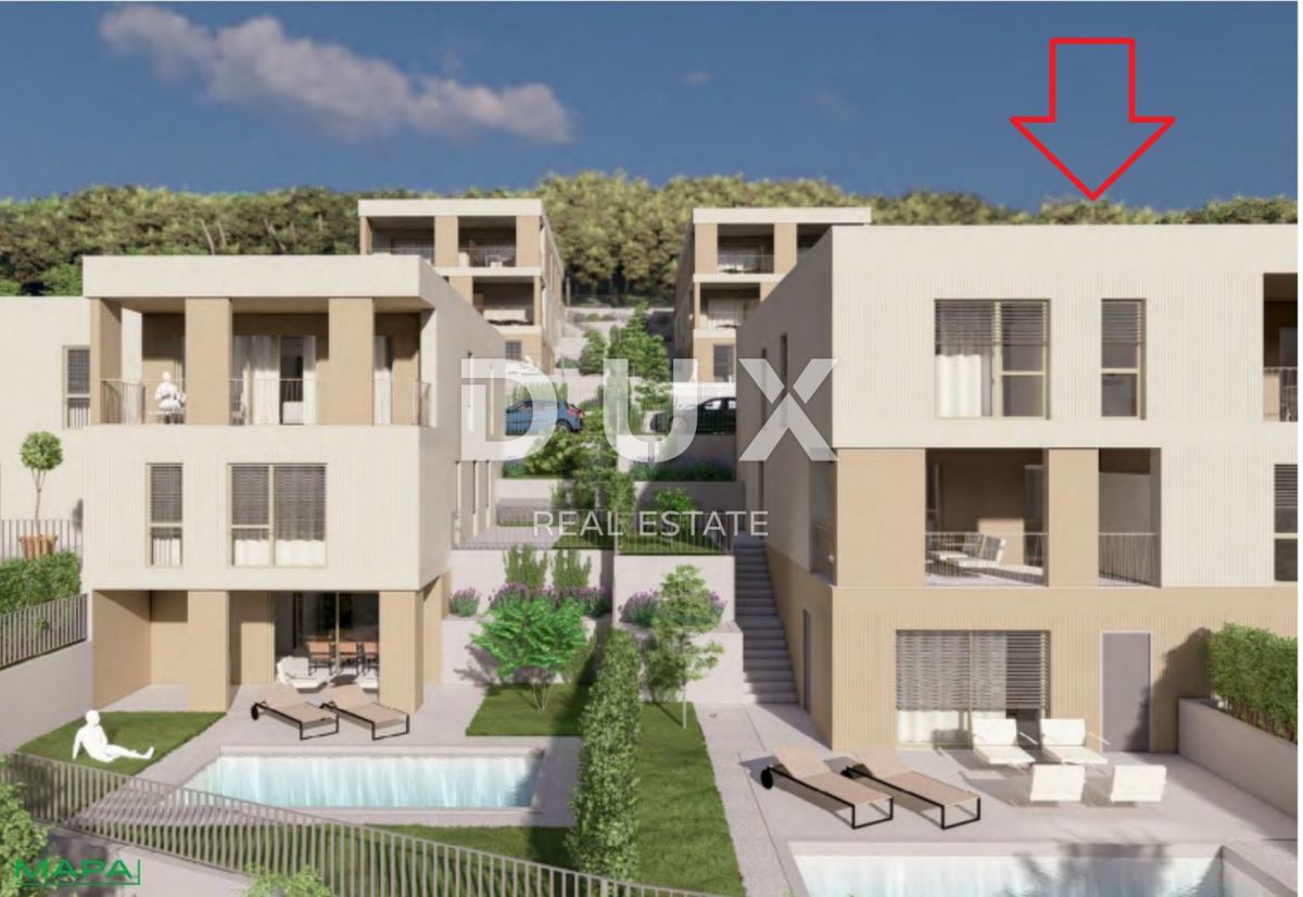 RIJEKA, KOSTRENA - esclusivo appartamento a due piani 163,89 m2 nuova costruzione con splendida vista mare e piscina + giardino 176,65 m2 - S1-D