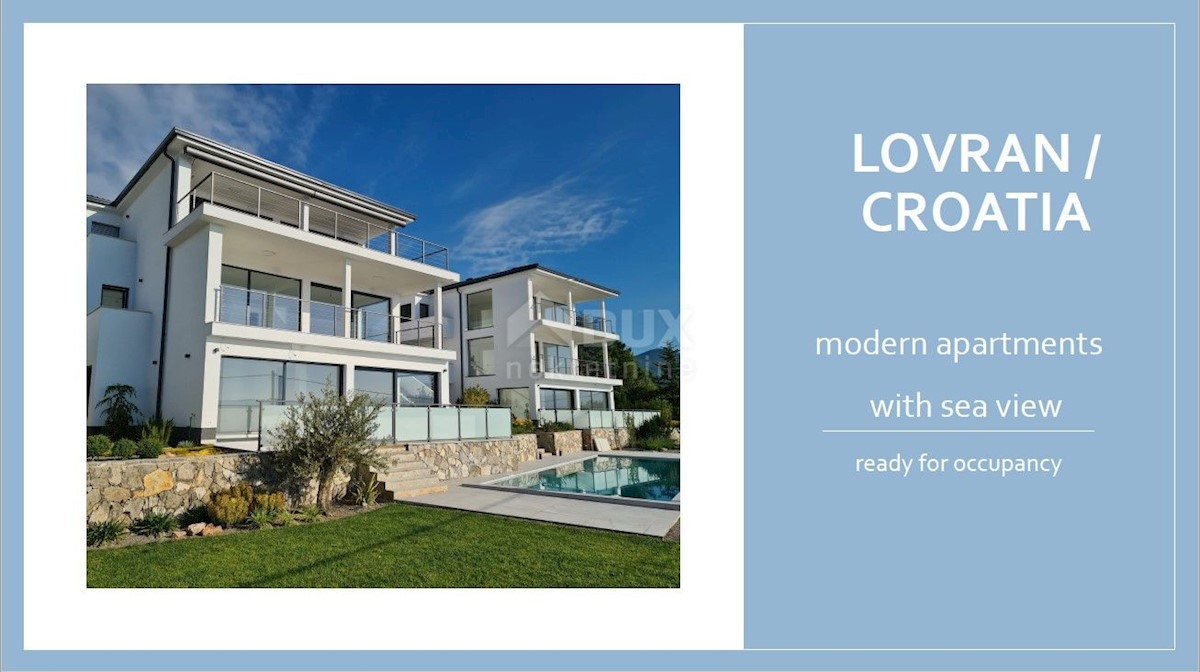 LOVRAN - LIGANJ - Appartamento in villa con piscina 120m2 + terrazza 27m2 con vista panoramica sul mare + ambiente 105m2