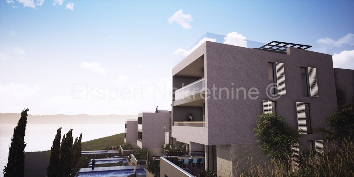 Trogir, Saldun, appartamento con 2 camere da letto 75m2 + giardino 48m2, di nuova costruzione, vista mare