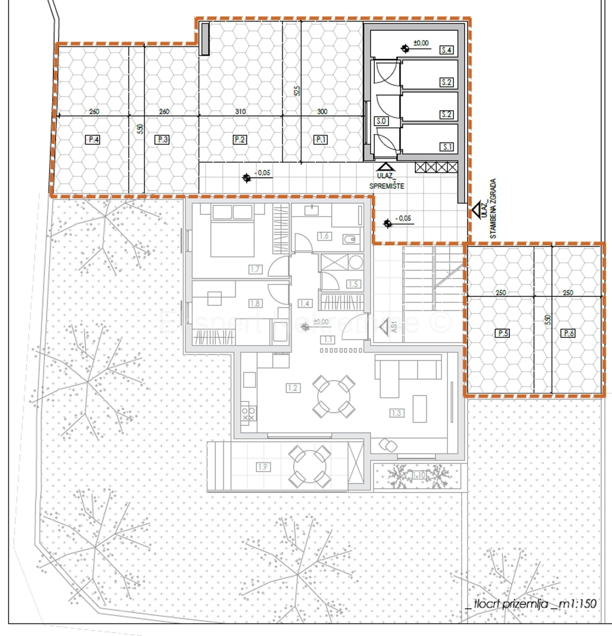 K. Kambelovac, bilocale 79 m2 con giardino, nuova costruzione, 400 m dal mare