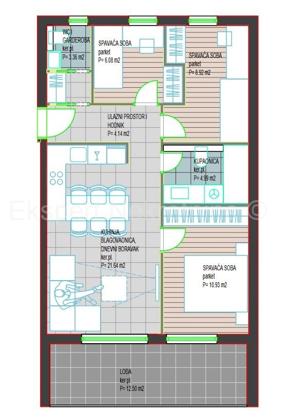 Trogir, Center, 3-bedroom apartment 73 m2, new building, parking