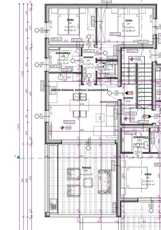 Seget D., penthouse 2-bedroom 81 m2, new building, sea view