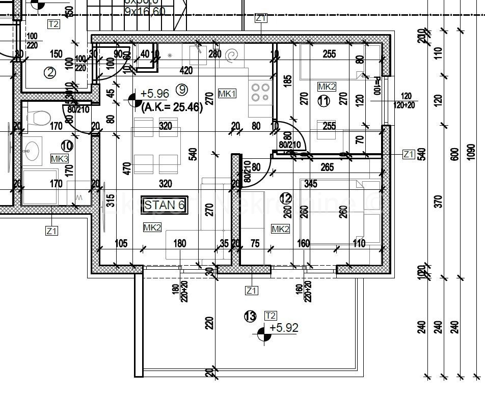 Trogir, smaller 2-bedroom apartment 51 m2, 2nd floor, new building, sea view