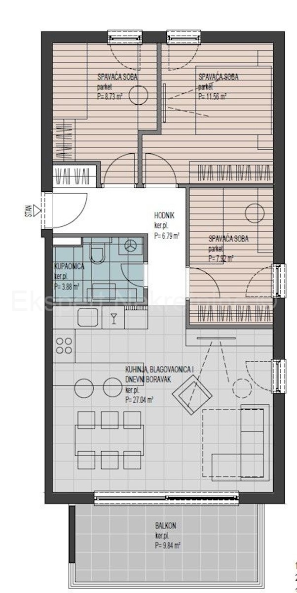 Seget Donji, appartamento di 2 locali 66 mq + 10 mq balcone, di nuova costruzione, a 100 dal mare