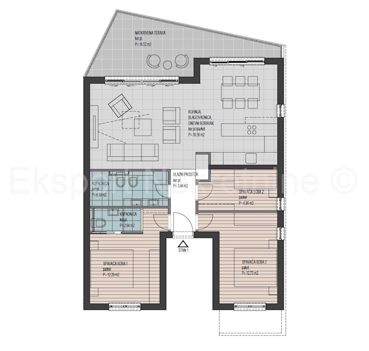 Čiovo, Okrug, appartamento con 3 camere da letto 83 m2 + 17 m2 di terrazzo, piscina, vista, Novograd.