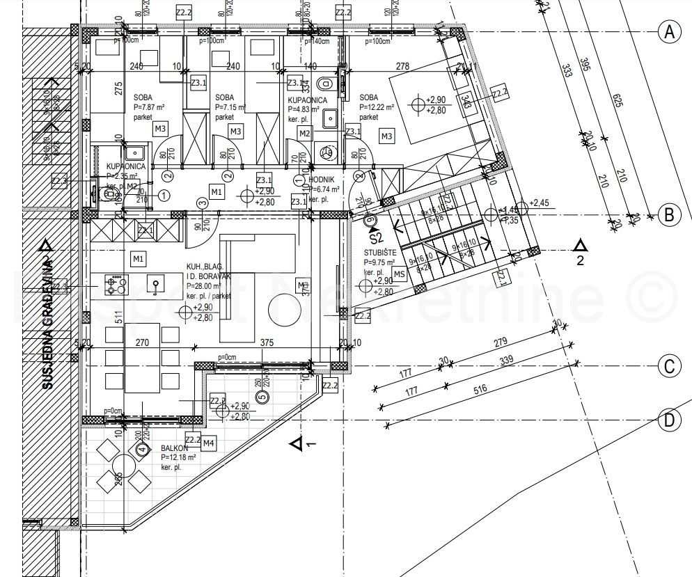 Podstrana, Strožanac, appartamento di 3 locali 84m2 con parcheggio, vista mare