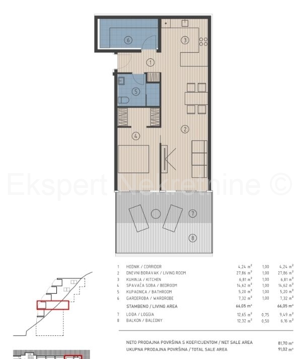 Jesenice, bilocale 81.7  m2, prima fila al mare con vista aperta