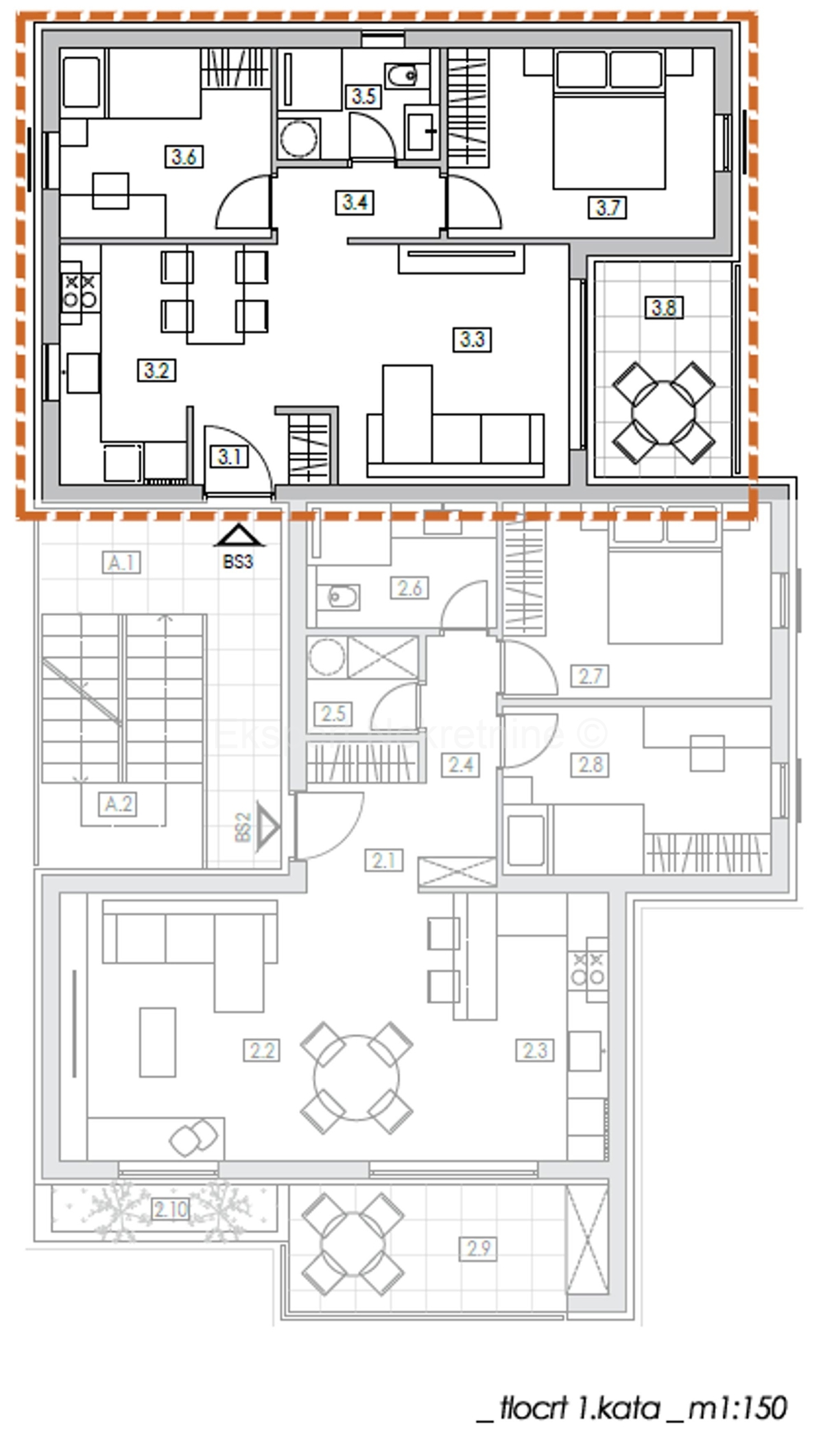 K. Kambelovac, appartamento di 2 locali 52m2, 1° piano di una nuova costruzione, 400 m dal mare