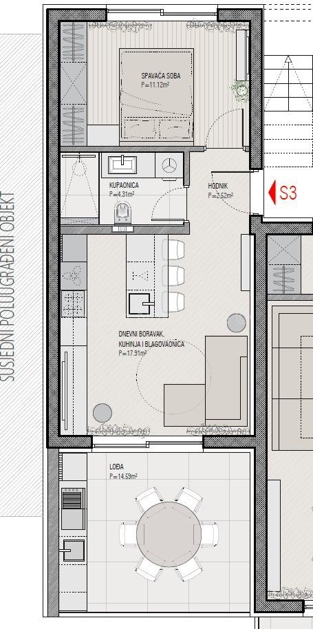 Trogir, 1-bedroom apartment 51 m2, 1st floor, large loggia, new building, top location