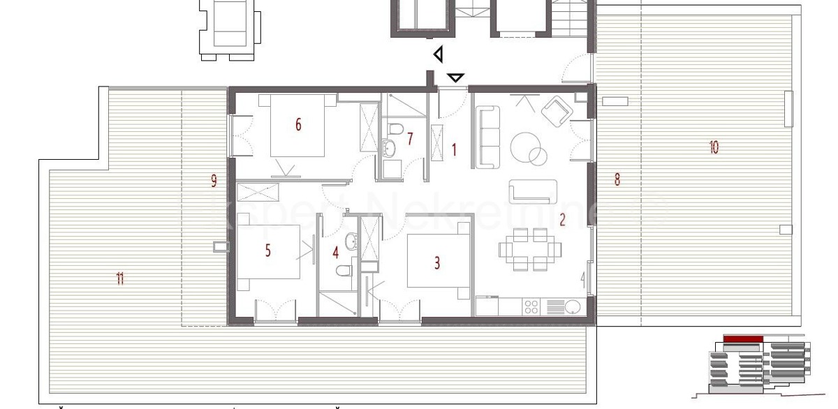 Seget Donji, penthouse 122 m2 in a new building, 230 m from the beach, garage