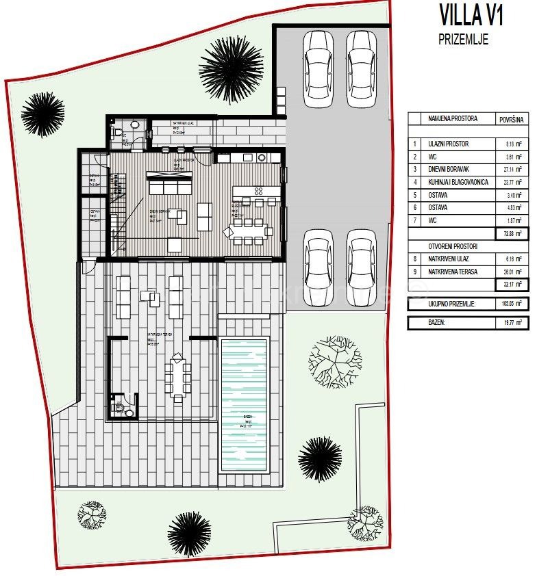 Marina, Vinišće, building plot 632 m2, with building permit for villa