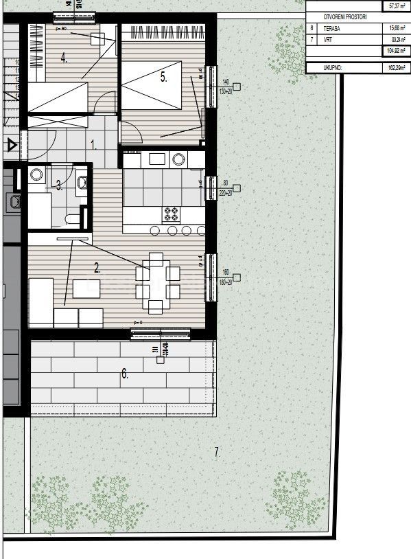 Trogir, 2-bedroom apartment 73 m2 + garden 105 m2, new building, 2 parking spaces