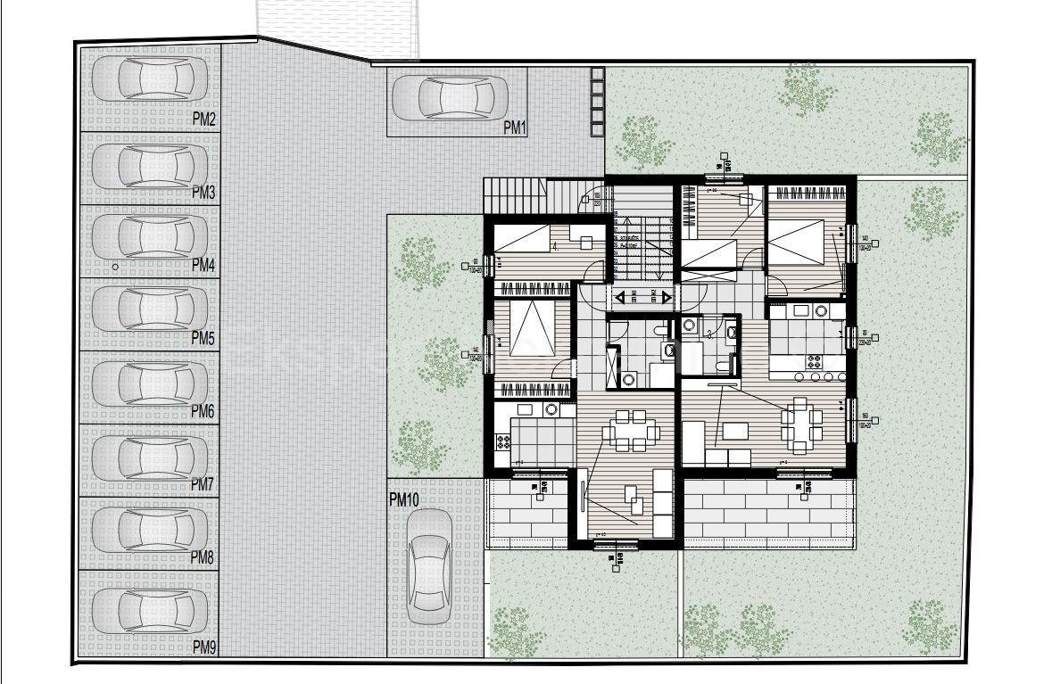 Trogir, 2-bedroom apartment 73 m2 + garden 105 m2, new building, 2 parking spaces