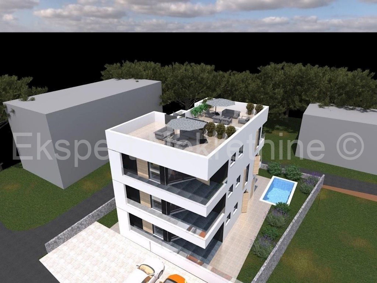 Seget Vranjica, appartamento di 3 locali 99 m2 con giardino e piscina privata 18 m2,