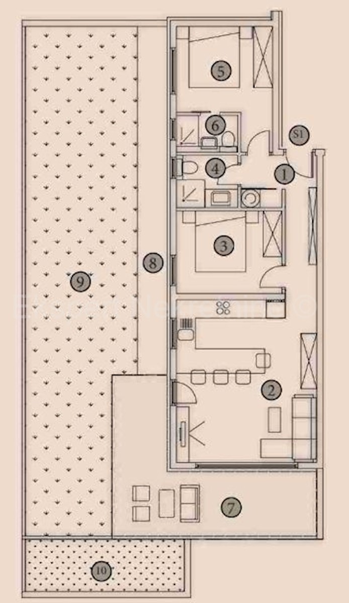 Trogir, Čiovo, appartamento con 2 camere da letto 85 m2 + giardino 63,4 m2, 150 m dal mare, nuova costruzione