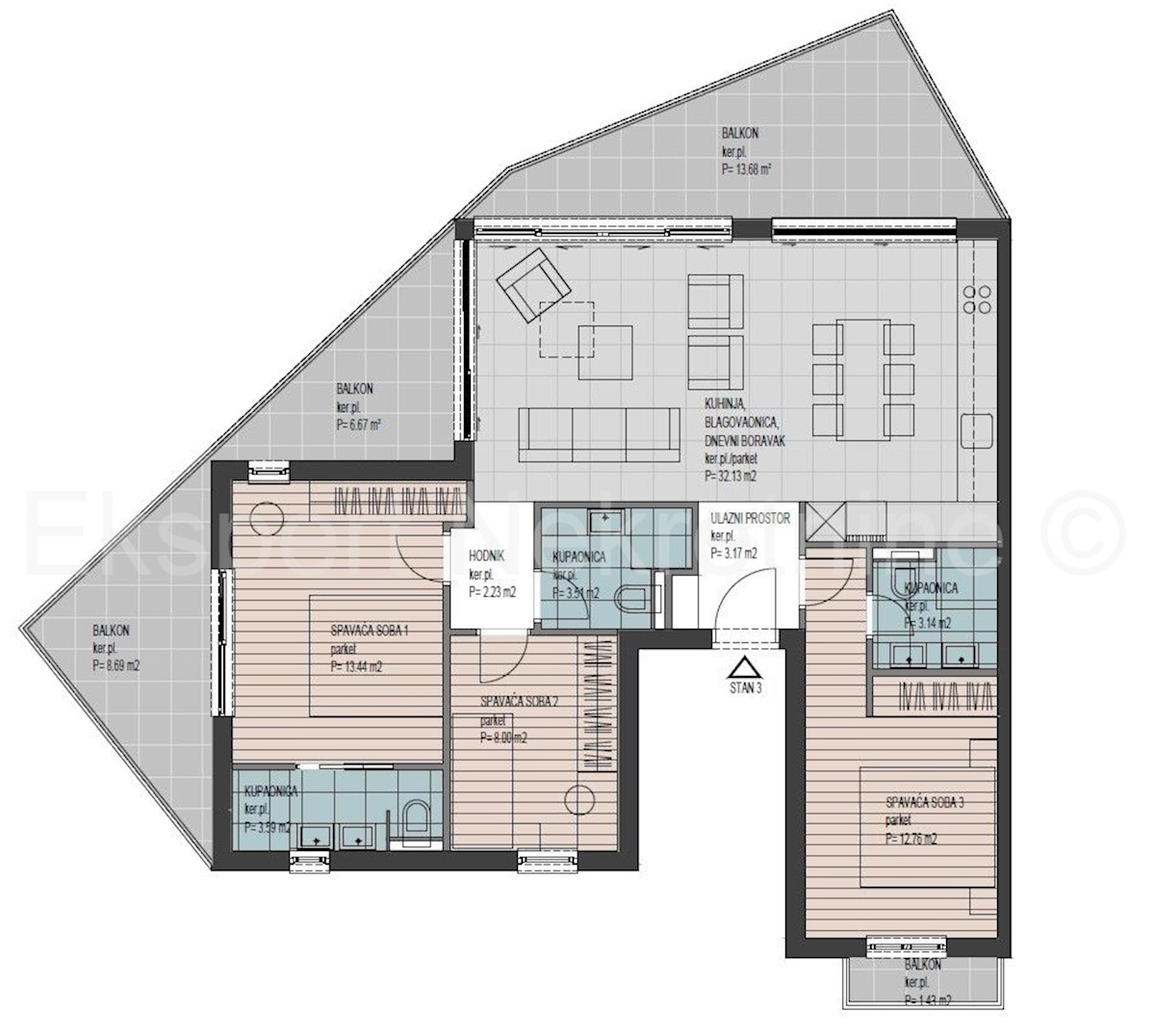 Čiovo, Okrug, appartamento con 3 camere da letto 82m2+30m2 balcone+terrazza sul tetto, piscina, vista