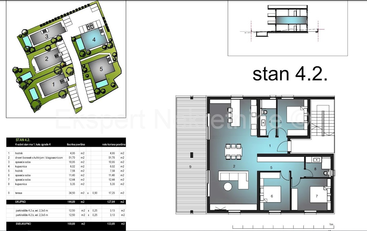 Čiovo, Okrug.G., appartamento trilocale 133,89m2 con due posti auto, vista