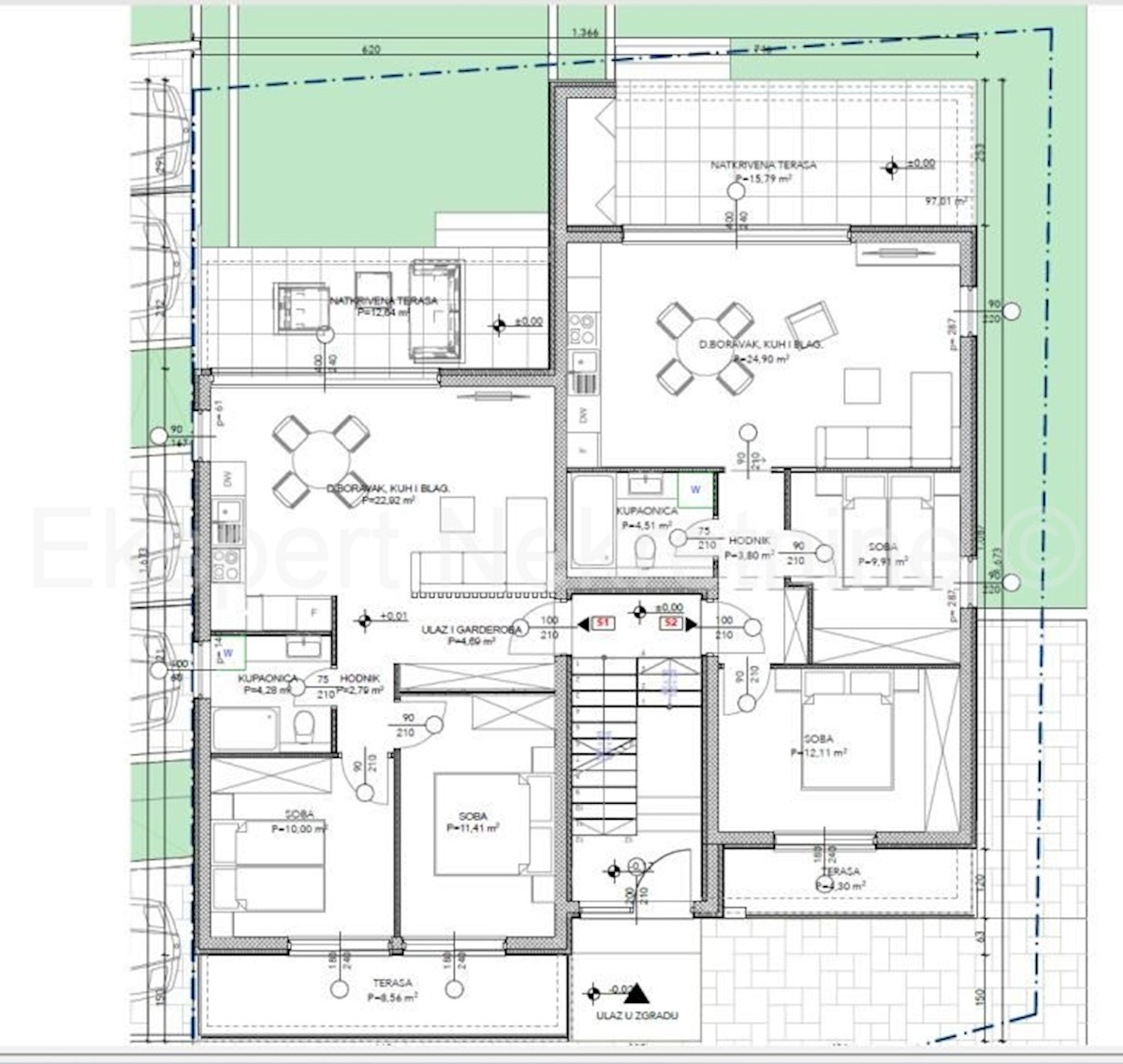 Čiovo, Okrug G., appartamento con due camere da letto 77,29 m2 con giardino 35 m2, 300 m dal mare e dalla spiaggia