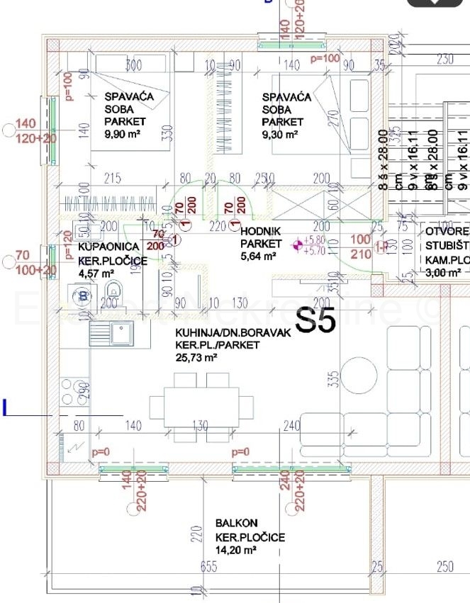 Trogir, ottima posizione, appartamento di 2 locali 70 m2, nuova costruzione, 2° piano,