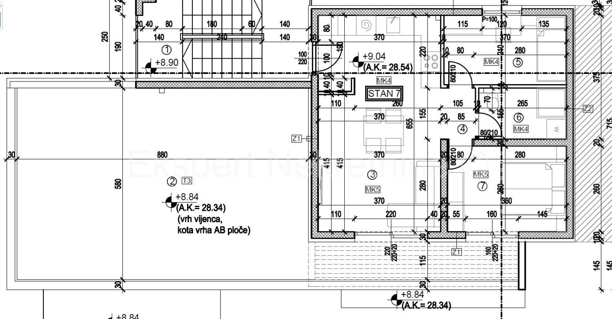 Trogir, penthouse 47 m2 + 58 m2 terrace, 3rd floor, new building, sea view