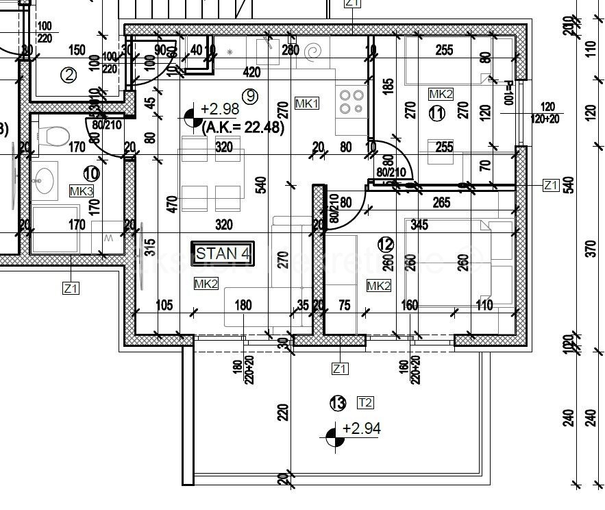 Trogir, 2-bedroom apartment 53 m2, new building, 1st floor, view,