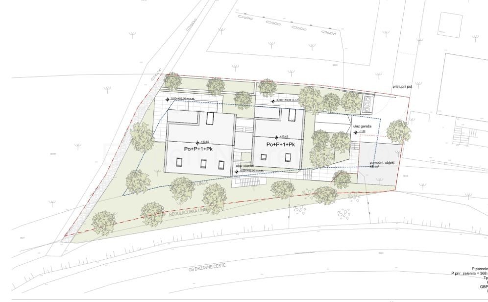 Brač, Supetar, terreno edificabile di 928m2 nella zona M1 con progettazione concettuale