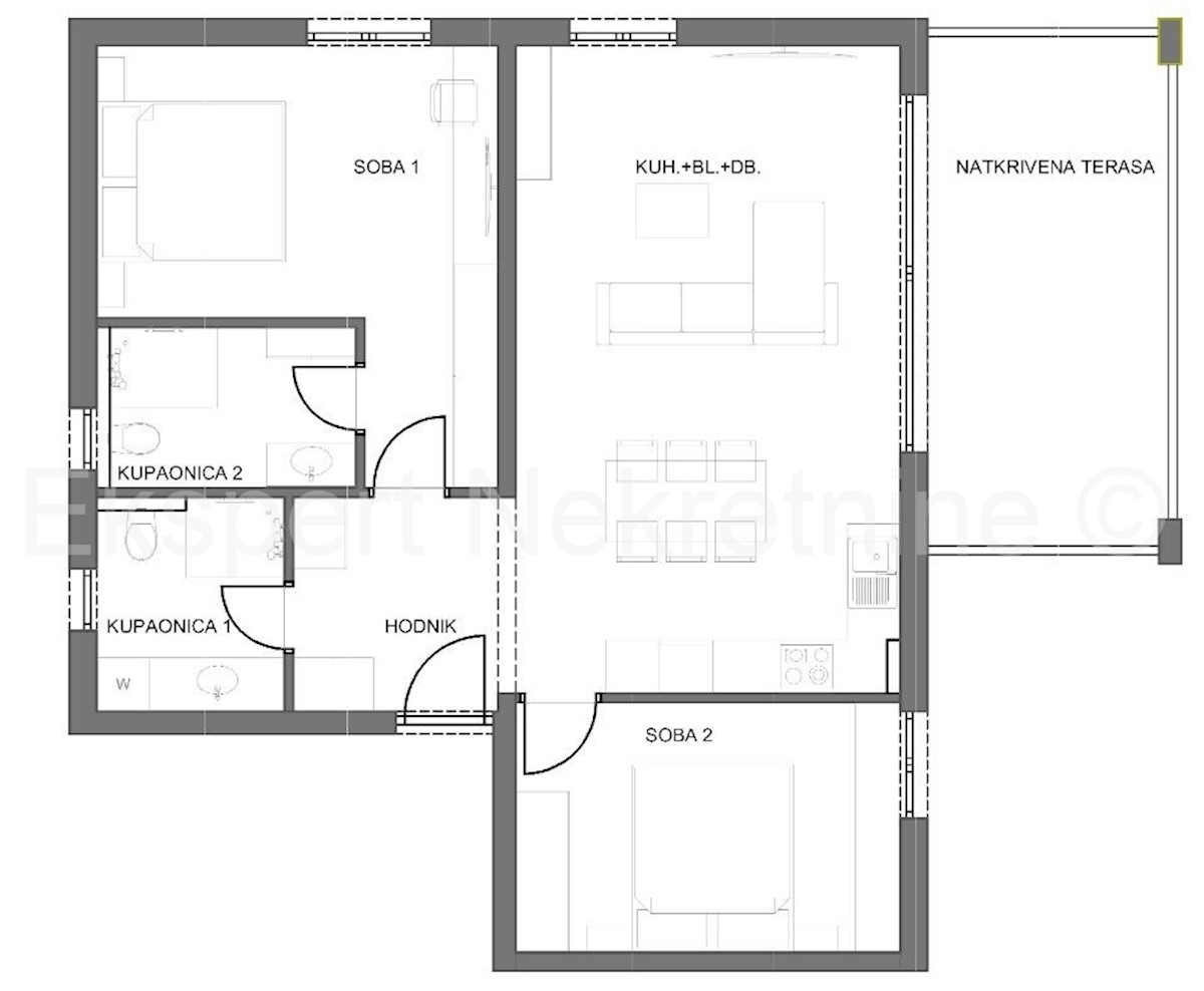 Čiovo, Slatine, appartamento trilocale 90m2, primo piano, vista mare, nuova costruzione