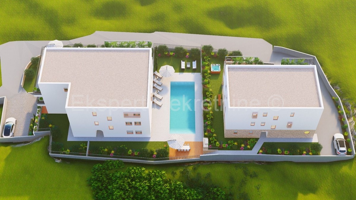 Čiovo, Slatine, appartamento trilocale 90m2, primo piano, vista mare, nuova costruzione