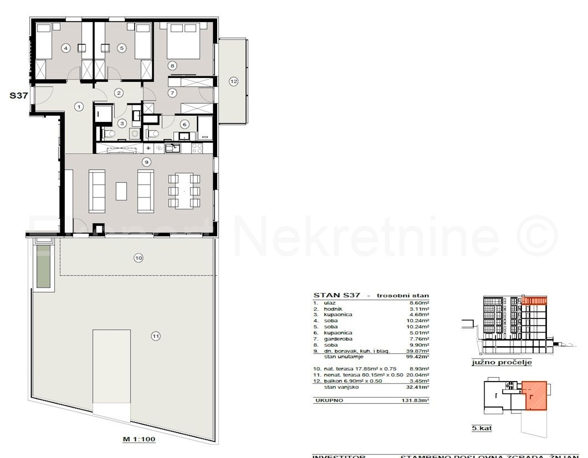 Spalato, Žnjan, attico 132m2 al quinto piano di una nuova costruzione, vista mare