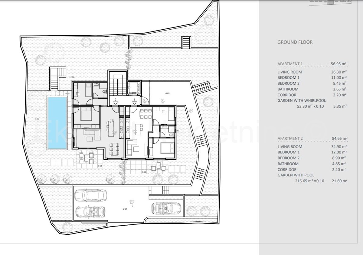 Solin, Rupotina, bilocale 84.65m2 con giardino e piscina, in costruzione