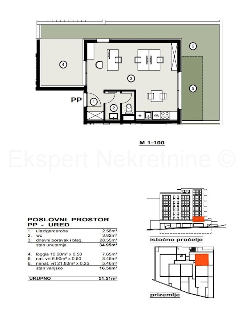 Spalato, Žnjan, spazio commerciale 35m2 con giardino 16,56m2 al piano terra