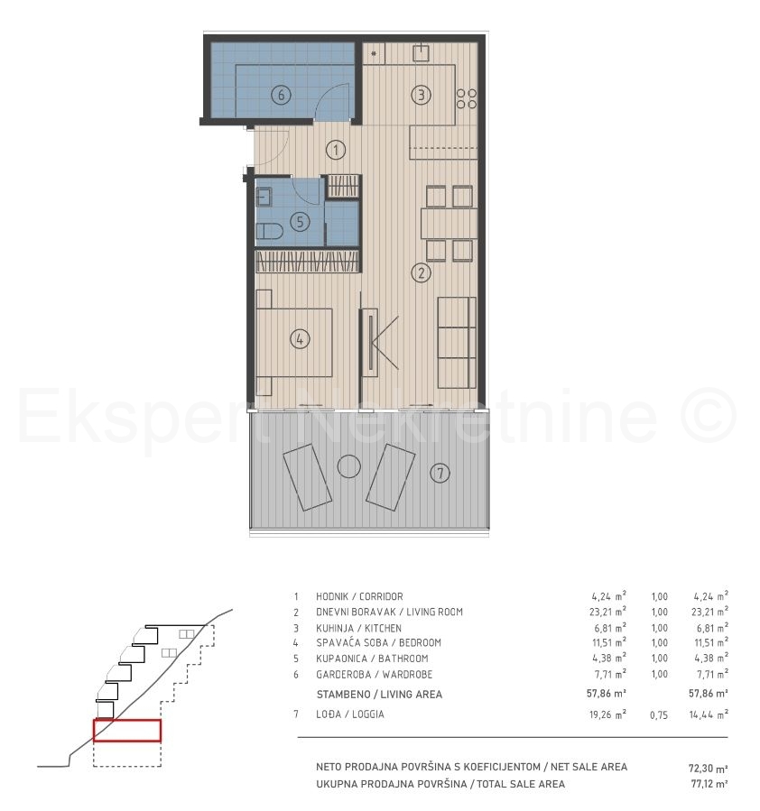 Jesenice, bilocale 72.3  m2, prima fila al mare con vista aperta