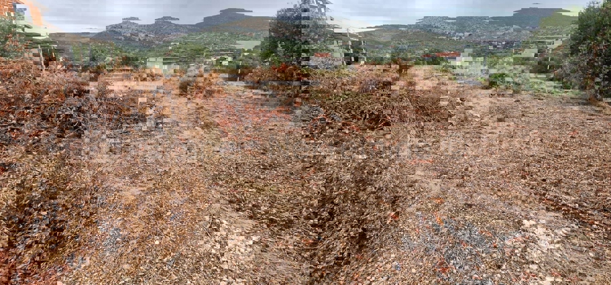 Trogir, Plano, building land 1290 m2, right next to the road, sea view